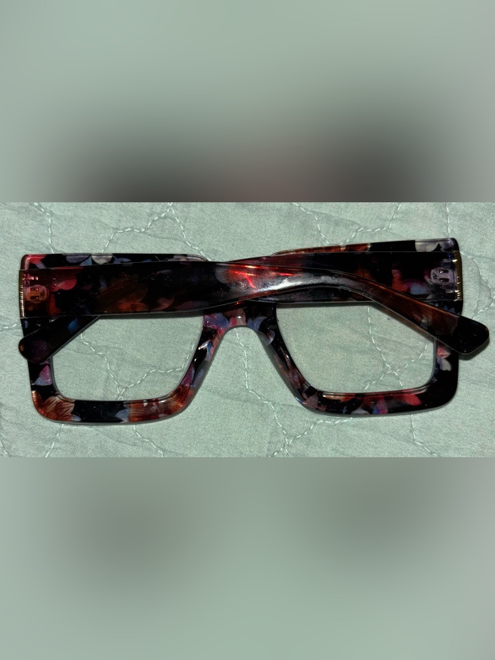 Tortoiseshell Square Frame Women's Eyewear - Brown/Purple flower blue light - Picture 3 of 3